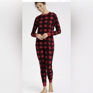 Stars Above Red Plaid Thermal Pajama Set M NWT